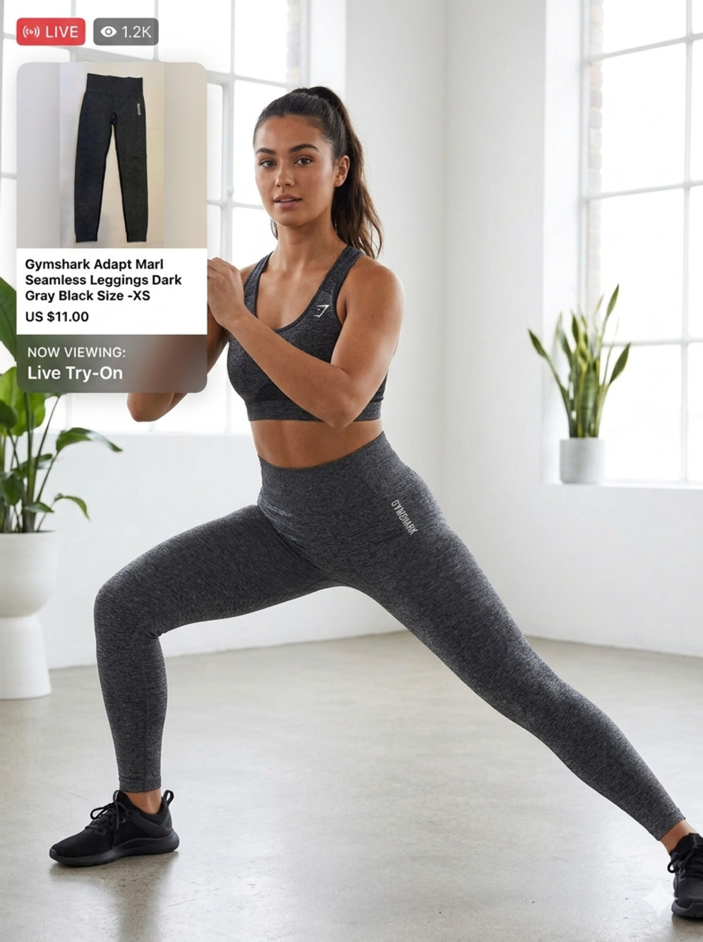 Gymshark Adapt Marl Seamless Leggings Dark Gray Black Size -XS